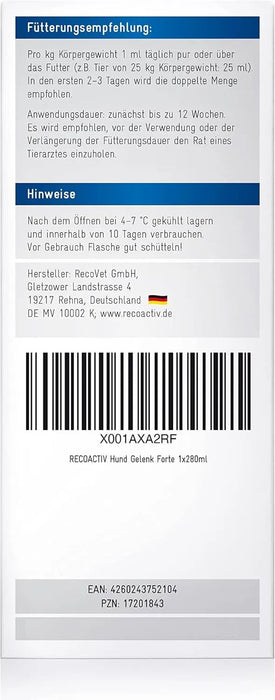 RECOACTIV Tónico Articular Forte para Cães, 3 x 90 ml, Suplemento Alimentar Dietético para Doenças Articulares Degenerativas, com Mexilhão de Lábio Verde, Glucosamina, Sulfato de Condroitina, MSM, Garra do Diabo e Ómega - 3 - PetDoctors - Loja Online