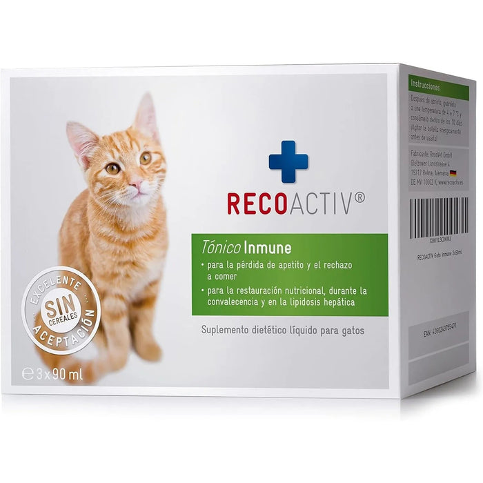 RECOACTIV Tónico imunitário para gatos, 3 x 90 ml, suplemento dietético para reforço imunitário e prevenção de sintomas de deficiência, um eficaz estimulador dietético do apetite - PetDoctors - Loja Online