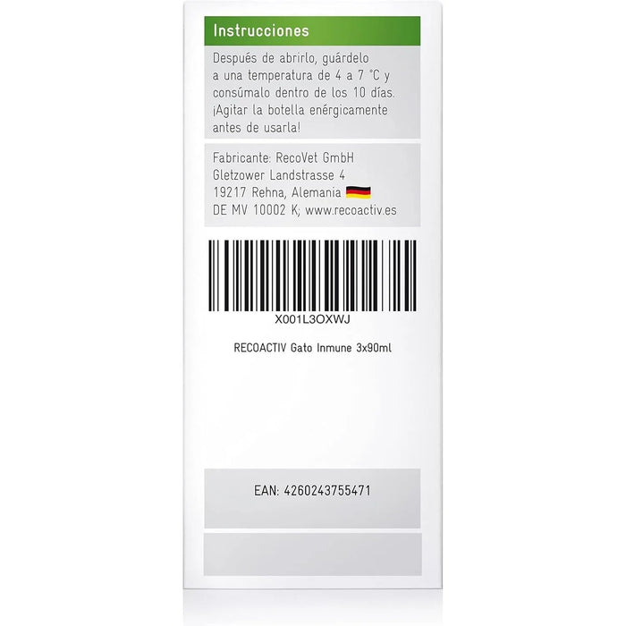 RECOACTIV Tónico imunitário para gatos, 3 x 90 ml, suplemento dietético para reforço imunitário e prevenção de sintomas de deficiência, um eficaz estimulador dietético do apetite - PetDoctors - Loja Online
