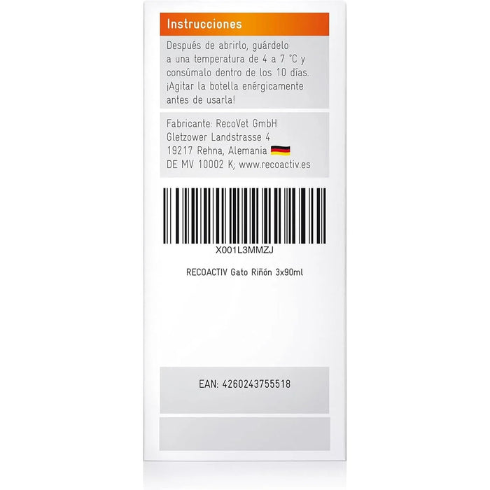 RECOACTIV Tónico renal para gatos, 3 x 90 ml, alimento complementar para convalescência em caso de sinais precoces de disfunção renal no gato, bem como para profilaxia - PetDoctors - Loja Online