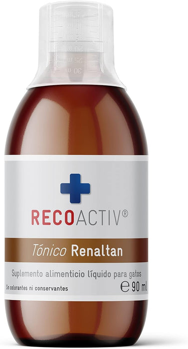 RECOACTIV Tónico renal para gatos, 3 x 90 ml, suplemento alimentar com aglutinante de fosfato para reduzir o conteúdo de fosfato na dieta em casos de insuficiência renal ou IRC - PetDoctors - Loja Online