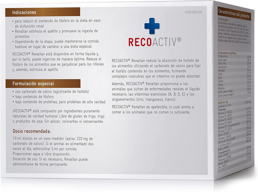 RECOACTIV Tónico renal para gatos, 3 x 90 ml, suplemento alimentar com aglutinante de fosfato para reduzir o conteúdo de fosfato na dieta em casos de insuficiência renal ou IRC - PetDoctors - Loja Online