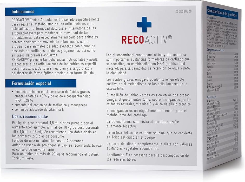 RECOACTIV Tónico Articular Forte para Cães, 3 x 90 ml, Suplemento Alimentar Dietético para Doenças Articulares Degenerativas, com Mexilhão de Lábio Verde, Glucosamina, Sulfato de Condroitina, MSM, Garra do Diabo e Ómega-3