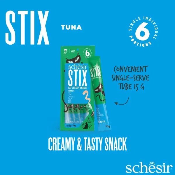 Schesir Stix 6x15g - Puré para gatos/topper - PetDoctors - Loja Online