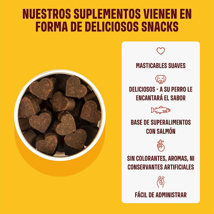 Skin & Coat - Complemento alimentar para cães, anti - picadas, pêlo macio e brilhante - ômega 3, óleo de salmão, DHAgold, vitaminas C, E e zinco - 60 golosinas de salmão - PetDoctors - Loja Online