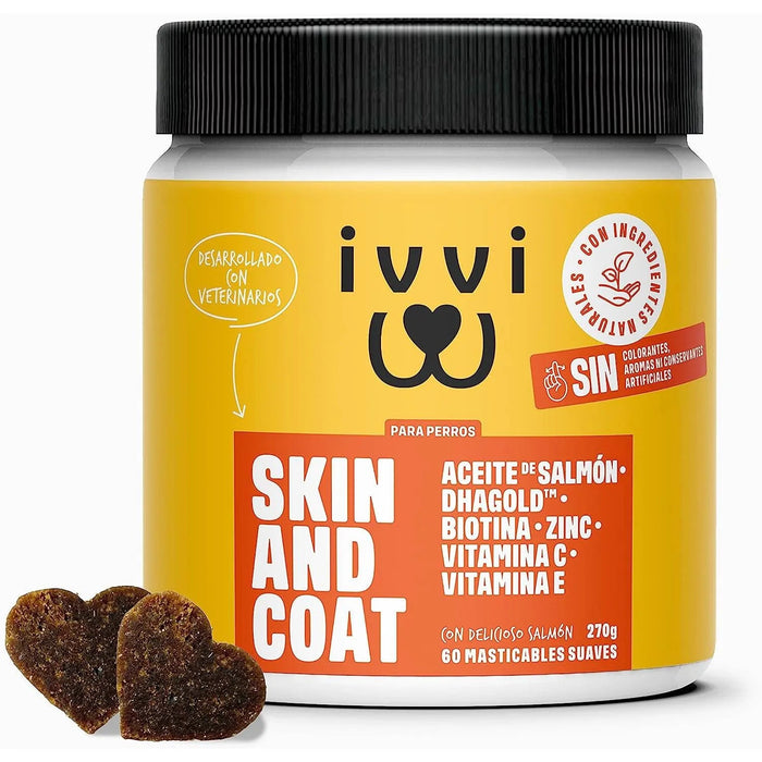 Skin & Coat - Complemento alimentar para cães, anti - picadas, pêlo macio e brilhante - ômega 3, óleo de salmão, DHAgold, vitaminas C, E e zinco - 60 golosinas de salmão - PetDoctors - Loja Online