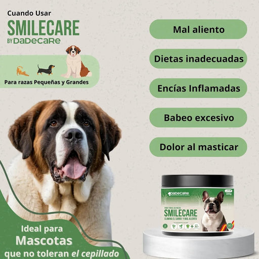 Smilecare - Pós para mau hálito Alga Kelp - Alternativa natural pasta de dentes para cães e gatos, melhora o hálito, reduz o tártaro, prevenção problemas dentários - sem escovar diariamente (220 gr) - PetDoctors - Loja Online