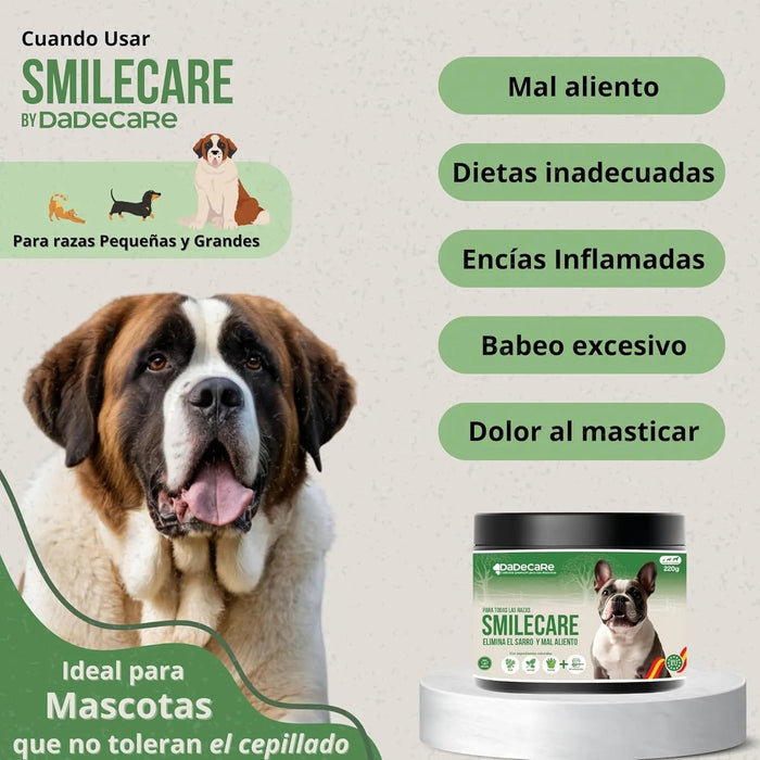 Smilecare - Pós para mau hálito Alga Kelp - Alternativa natural pasta de dentes para cães e gatos, melhora o hálito, reduz o tártaro, prevenção problemas dentários - sem escovar diariamente (220 gr) - PetDoctors - Loja Online