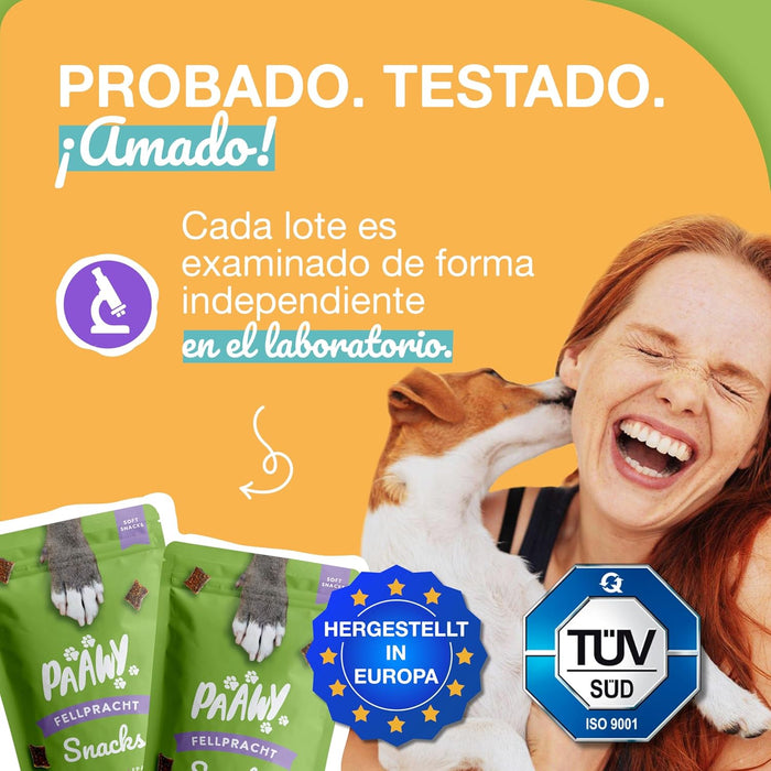 Snacks Paawy para Pêlo Brilhante - suplemento alimentar com ômega 3, biotina e zinco para o pêlo - ajuda na comichão, perda de pêlo e alergias - PetDoctors - Loja Online