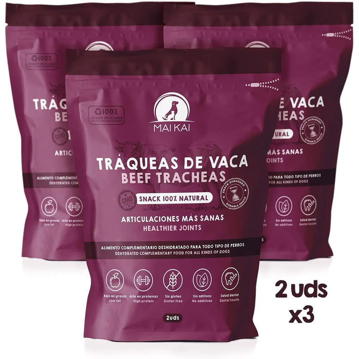 Snacks para cães - alternativa aos ossos para cães - traqueias de vaca desidratadas (3 pacotes x 2 unidades) - Snacks e prémios saudáveis - Dieta Barf - PetDoctors - Loja Online