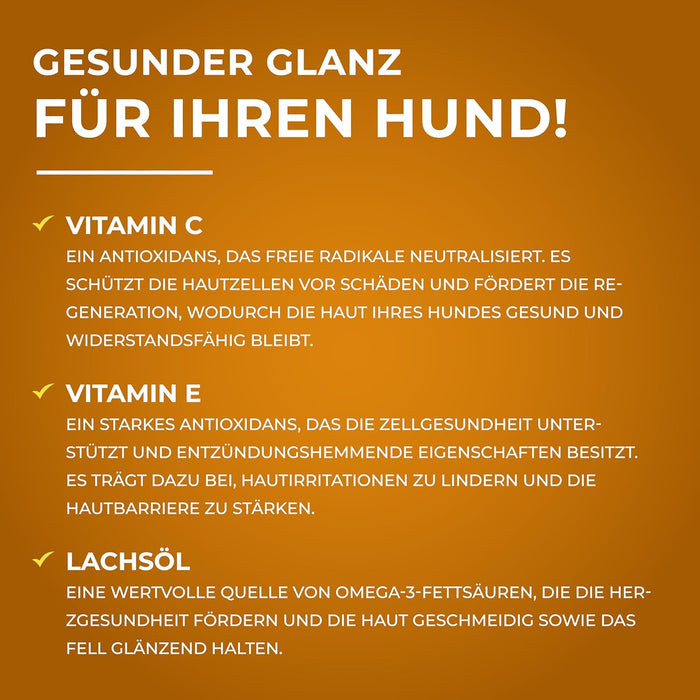 Snacks para Cães, Contra a Queda de Pelo - Alimento Suplementar para Cães para Manter o Pelo e a Pele Saudáveis - com Óleo de Salmão, Vitamina A e E - 180 g - PetDoctors - Loja Online