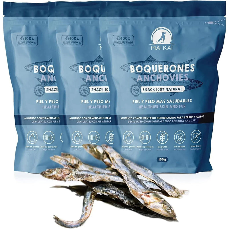 Snacks para cães ou Gatos - Prémios para cães ou gatos 100 % naturais - anchovas desidratadas (3 x 100 gramas) fonte de ômega 3 - PetDoctors - Loja Online
