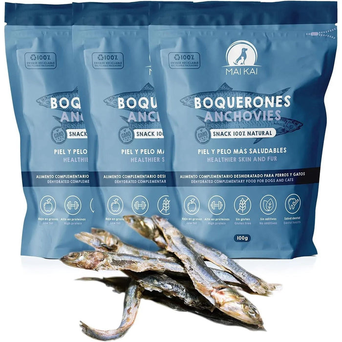 Snacks para cães ou Gatos - Prémios para cães ou gatos 100 % naturais - anchovas desidratadas (3 x 100 gramas) fonte de ômega 3 - PetDoctors - Loja Online