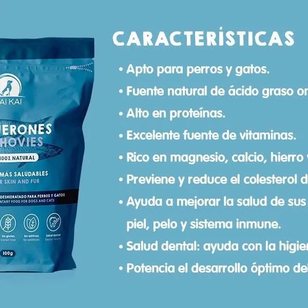 Snacks para cães ou Gatos - Prémios para cães ou gatos 100 % naturais - anchovas desidratadas (3 x 100 gramas) fonte de ômega 3 - PetDoctors - Loja Online