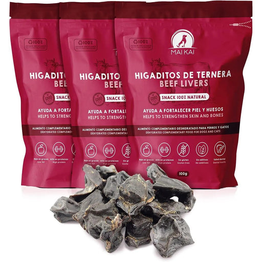 Snacks para cães - Prémios para cães ou gatos, 100% naturais - dieta Barf, figaditos de vitela desidratados (3 x 100 gramas) - PetDoctors - Loja Online
