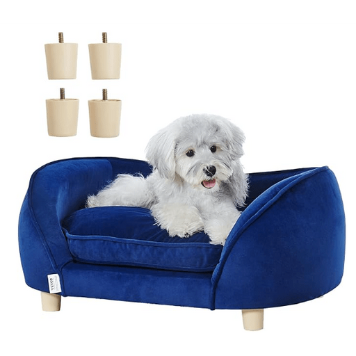Sofá Cama de Luxo, para Cães pequenos e Gatos, estofado em veludo, Base de metal e bordas elevadas, 63,5 x 43 x 24,5 cm, Azul - PetDoctors - Loja Online