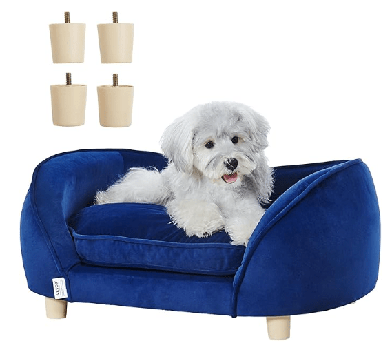 Sofá Cama de Luxo, para Cães pequenos e Gatos, estofado em veludo, Base de metal e bordas elevadas, 63,5 x 43 x 24,5 cm, Azul - PetDoctors - Loja Online