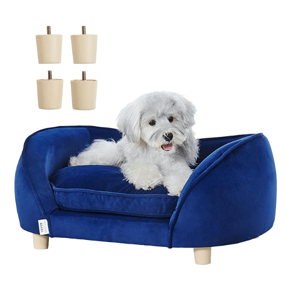 Sofá Cama de Luxo, para Cães pequenos e Gatos, estofado em veludo, Base de metal e bordas elevadas, 63,5 x 43 x 24,5 cm, Azul - PetDoctors - Loja Online