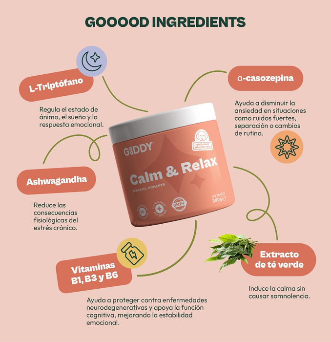 Suplemento calmante relaxante para cães, com triptofano, alfa - casozepina, Ashwagandha. Menor stress e ansiedade (120 snacks, 300 gr) - PetDoctors - Loja Online