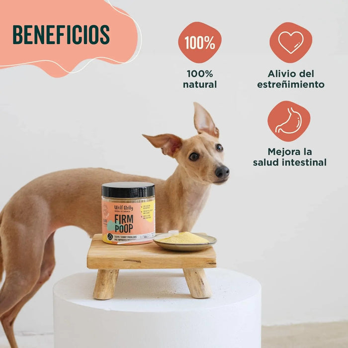 Suplemento com probióticos para problemas gastrointestinais - detém a diarreia e a obstipação - 180 g - Recupera e cuidado com a flora intestinal para cães e gatos - 100 % natural - Wolf Belly Firm Poop - PetDoctors - Loja Online