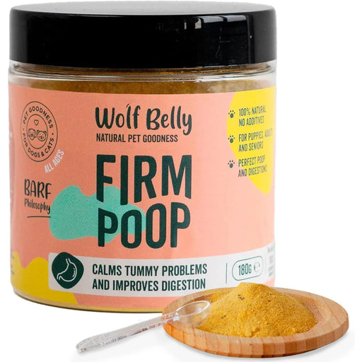 Suplemento com probióticos para problemas gastrointestinais - detém a diarreia e a obstipação - 180 g - Recupera e cuidado com a flora intestinal para cães e gatos - 100 % natural - Wolf Belly Firm Poop - PetDoctors - Loja Online