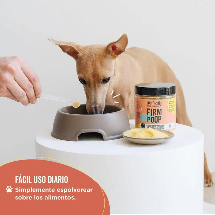 Suplemento com probióticos para problemas gastrointestinais - detém a diarreia e a obstipação - 180 g - Recupera e cuidado com a flora intestinal para cães e gatos - 100 % natural - Wolf Belly Firm Poop - PetDoctors - Loja Online