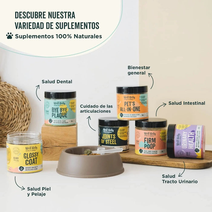Suplemento condroprotetor e anti - inflamatório - Alivia e evita a dor de articulações de cães e gatos - 100 % natural - Wolf Belly Joints of Steel - PetDoctors - Loja Online