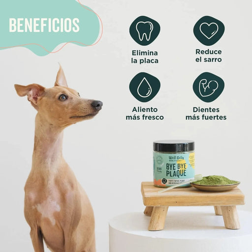 Suplemento para mau hálito e tártaro de cães e gatos - substituto escova de dentes - 100 % natural - Wolf Belly Bye Bye Plaque - PetDoctors - Loja Online