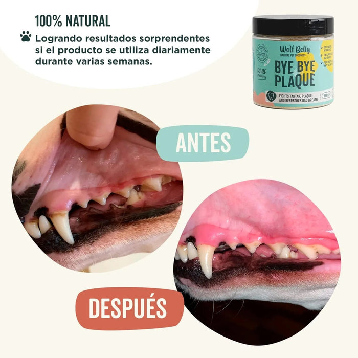 Suplemento para mau hálito e tártaro de cães e gatos - substituto escova de dentes - 100 % natural - Wolf Belly Bye Bye Plaque - PetDoctors - Loja Online