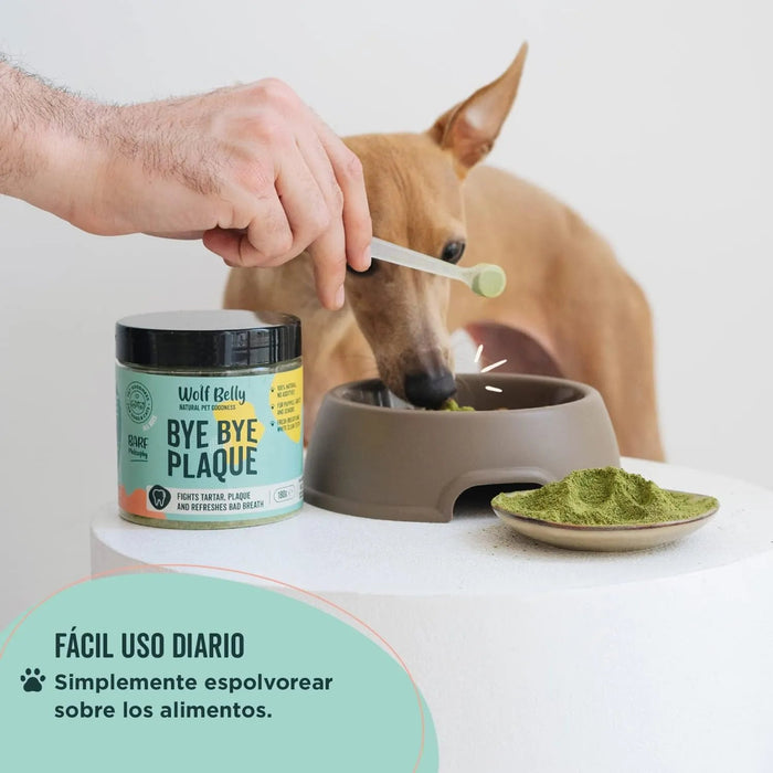 Suplemento para mau hálito e tártaro de cães e gatos - substituto escova de dentes - 100 % natural - Wolf Belly Bye Bye Plaque - PetDoctors - Loja Online