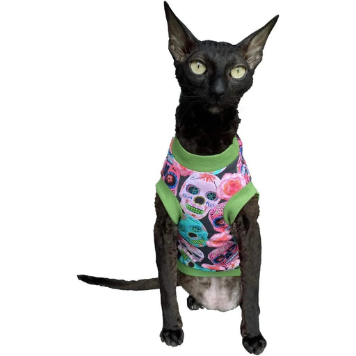 T-shirt Mexican Skulls de algodão, sem pelo, para Gato - PetDoctors - Loja Online