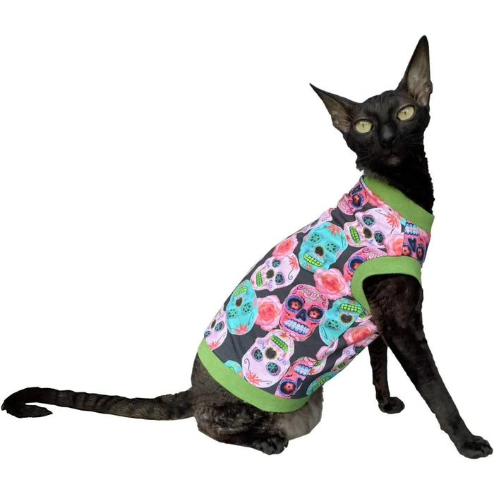 T-shirt Mexican Skulls de algodão, sem pelo, para Gato - PetDoctors - Loja Online