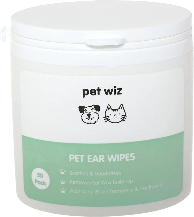 Toalhetes para os ouvidos de cães e gatos. Limpam, acalmam e desodorizam com ingredientes ativos naturais, aloé vera, hamamelis, óleo da árvore do chá e extrato de camomila azul - PetDoctors - Loja Online