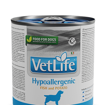 VetLife Canine Hypoallergenic Fish & Potato Húmido (6 latinhas de 300 gramas cada) - PetDoctors - Loja Online