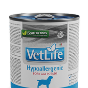 VetLife Hypoallergenic Pork & Potato Wet Food Canine (6 latinhas de 300 gramas cada) - PetDoctors - Loja Online