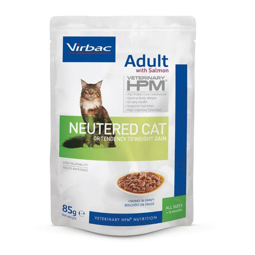 VIRBAC Adult HPM Neutered Cat Salmão Saqueta em Molho para gatos – Pack 12 Unidades de 85 gramas - PetDoctors - Loja Online