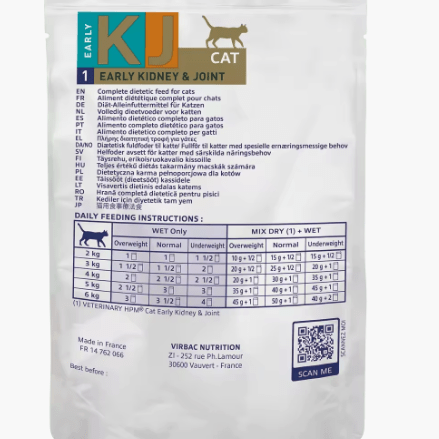 VIRBAC HPM KJ1 Early Kidney & Joint Cat (WET) - Alimento completo húmido para suporte da função renal em gatos - 12 saquetas de 85 gramas - PetDoctors - Loja Online