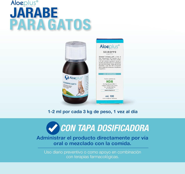 Xarope para gatos de Aloe Arborescens para fortalecer o sistema imunitário (ajuda a prevenir dermatite, comichões, gengivite, gastrite e refluxo) - 100 ml - PetDoctors - Loja Online