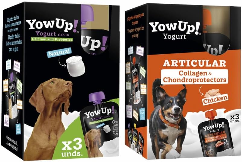 YowUp! Yogurt para cães: Snacks deliciosos naturais e saudáveis para o seu Pet - 3 sabores disponíveis (6 unidades) (3 natural + 3 frango) - PetDoctors - Loja Online