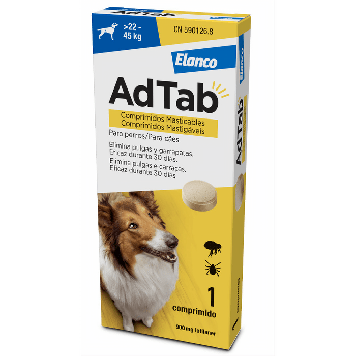 AdTab Comprimido mastigável contra pulgas e carraças para cães de 22 a 45 kg - AdTab (1 Comprimido) - PetDoctors - Loja Online
