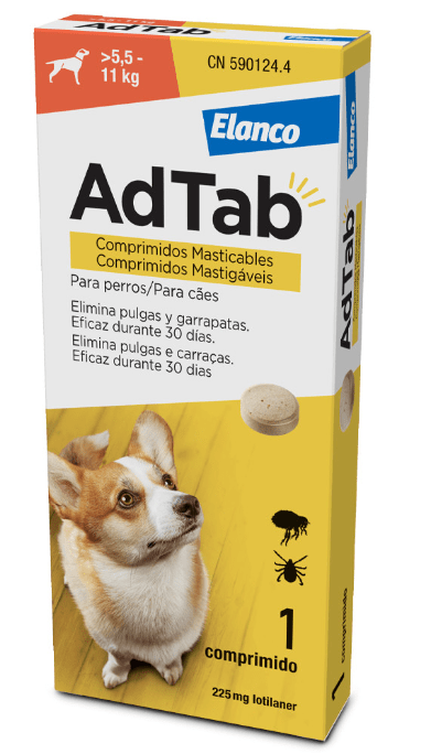 AdTab Comprimido mastigável contra pulgas e carraças para cães de 5,5 a 11 kg - AdTab (1 Comprimido) - PetDoctors - Loja Online