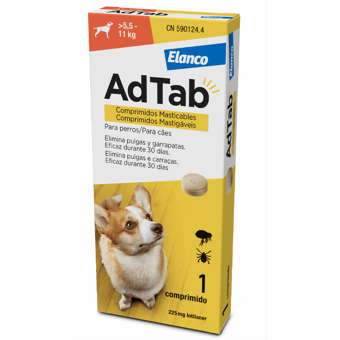 AdTab Comprimido mastigável contra pulgas e carraças para cães de 5,5 a 11 kg - AdTab (1 Comprimido) - PetDoctors - Loja Online