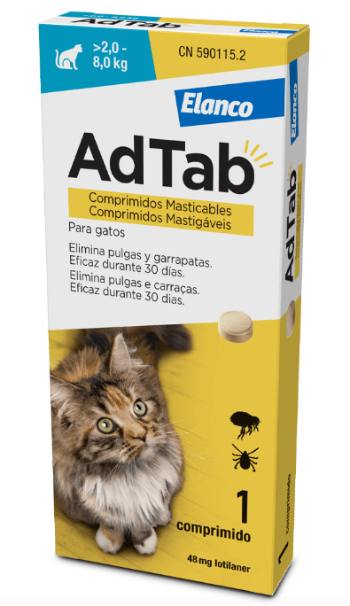 AdTab Comprimido mastigável contra pulgas e carraças para gatos de 2 a 8 kg - AdTab (1 Comprimido) - PetDoctors - Loja Online