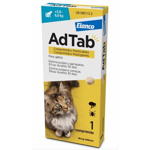 AdTab Comprimido mastigável contra pulgas e carraças para gatos de 2 a 8 kg - AdTab (1 Comprimido) - PetDoctors - Loja Online