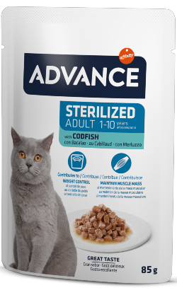 Advance Cat Sterilized Codfish | Wet (Saqueta) | Caixa com 12 Saquetas 85 gramas - PetDoctors - Loja Online