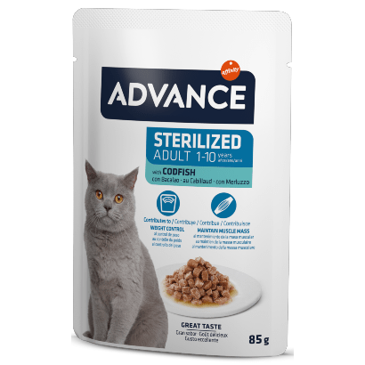 Advance Cat Sterilized Codfish | Wet (Saqueta) | Caixa com 12 Saquetas 85 gramas - PetDoctors - Loja Online