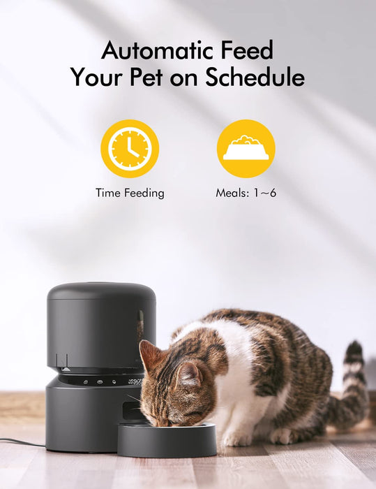 Alimentador Automático 3 L ideal para Gatos, com gravação de voz 10 seg, até 50 porções 6 refeições por dia, com tigela de aço inoxidável e tampa Twist Lock - PetDoctors - Loja Online