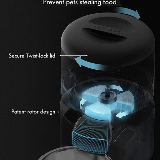 Alimentador Automático 3 L ideal para Gatos, com gravação de voz 10 seg, até 50 porções 6 refeições por dia, com tigela de aço inoxidável e tampa Twist Lock - PetDoctors - Loja Online