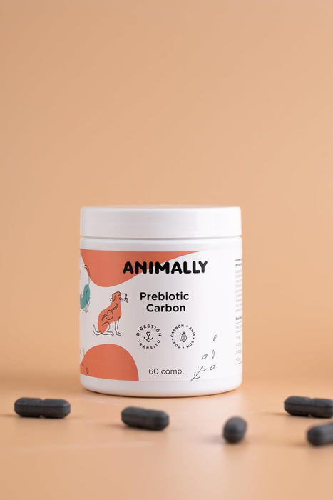 Animally Prébiotico Carvão Ativado - 60 comprimidos - Saúde digestiva - Prebióticos para cães - PetDoctors - Loja Online