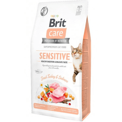 Brit Care Cat Grain Free Sensitive Healthy Digestion & Delicate Taste | Turkey & Salmon | Ração para Gatos com Digestão difícil - PetDoctors - Loja Online